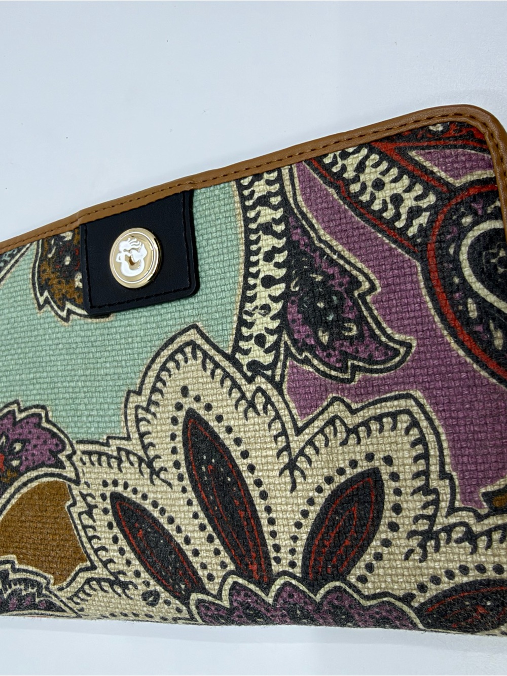 Spartina 449 Paisley Linen Travel Wallet Clutch Genuine Leather Organizer